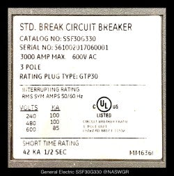 GE PowerBreak II SSF30G330 Breaker (M/O,B/I) - 3000 Amp