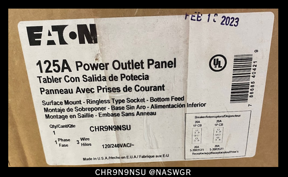 Eaton CHR9N9NSU Power Outlet Panel - 125A - Unused