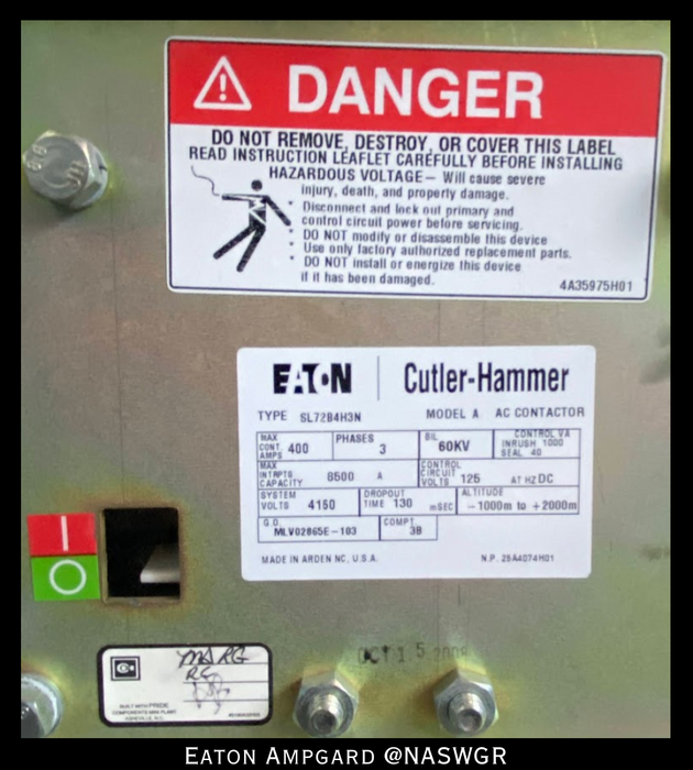 Eaton / Cutler Hammer Ampgard Medium Voltage Control Cell Section- 600HP/4160V