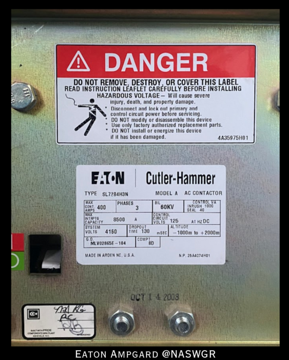 Eaton / Cutler Hammer Ampgard Medium Voltage Control Cell Section- 1150kVA/4160V