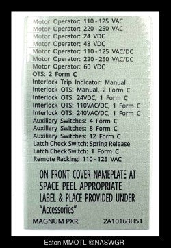 Eaton Magnum MMOTL Motor Operator Field Option Kit - 24vDC - Unused/Warranty