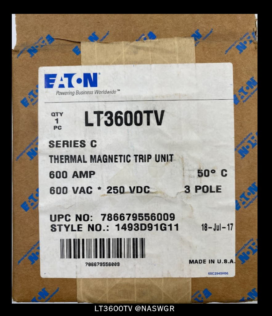 Eaton LT3600TV Thermal Magnetic Trip Unit - 600A/600vAC/250vDC- Unused
