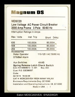 Eaton Magnum DS MDSC20 Breaker (E/O,B/I) - 1600 Amp