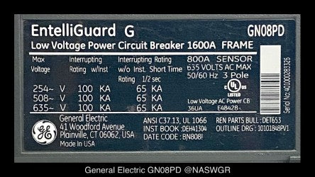 GE EntelliGuard G GN08PD LV Breaker (M/O,D/O) - 800 Amp