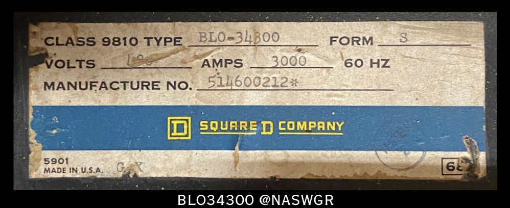 Square D BLO34300 Switch 3000A w/ 120v Shunt Trip