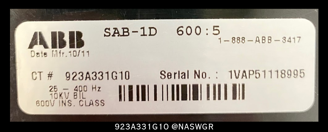 ABB SAB-1D Current Transformer 923A331G10 - 600:5A