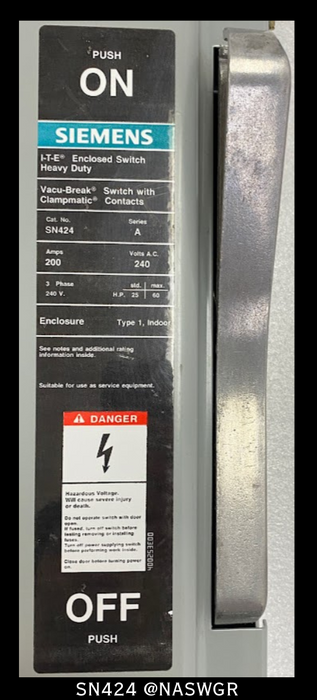 Siemens SN424 Enclosed Type 1 Switch ~ 200 Amp