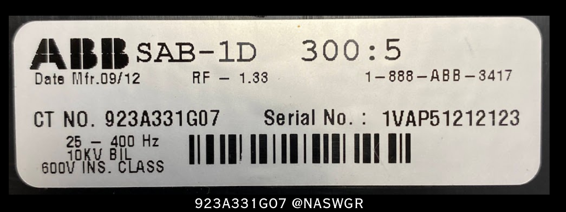 ABB SAB-1D Current Transformer 923A331G07 - 300:5A