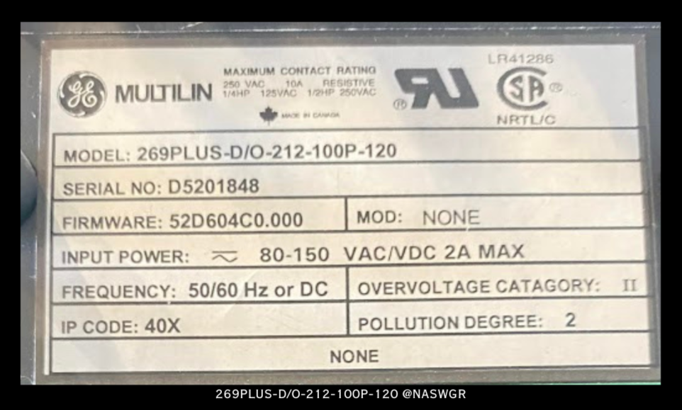 General Electric 269Plus-D/O-212-100P-120 Motor Management Relay