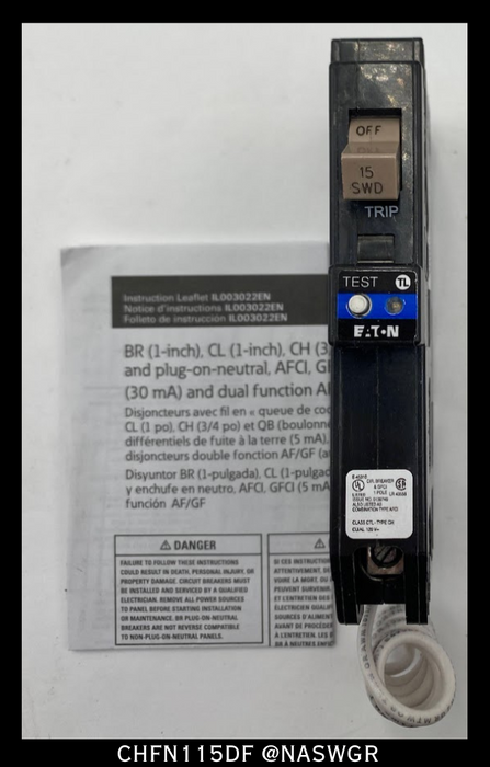 Eaton CHFN115DF CH Arc Fault Circuit Interrupter ~ 15 Amp - Unused Surplus