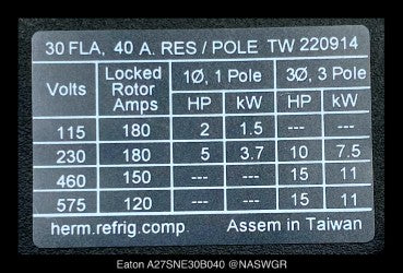 Eaton A27SNE30B040 Definite Purpose Starter - 30A/208-240v Coil - Unused