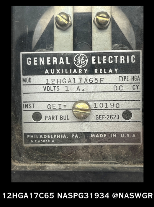 12HGA17A65F ~ General Electric 12HGA17A65F HGA AUXILIARY RELAY