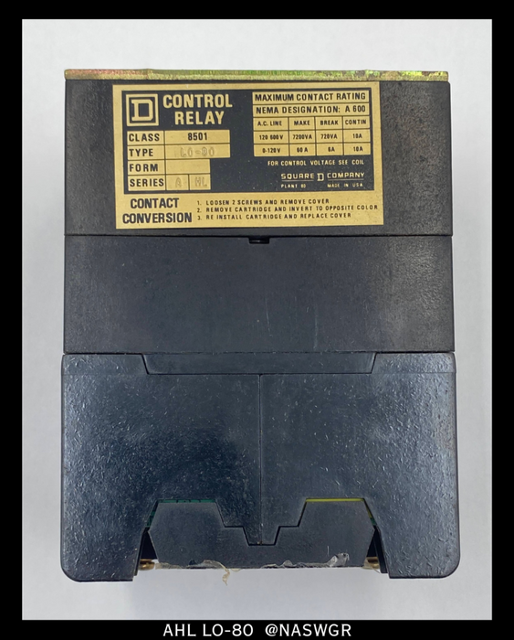 Square D 8501LO80V02 Type L Industrial Control Relay - 120vAC