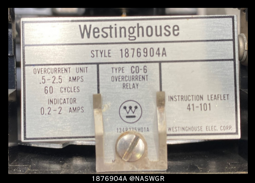 Westinghouse CO-6, 1876904A Overcurrent Relay - 0.5/2.5 Amp