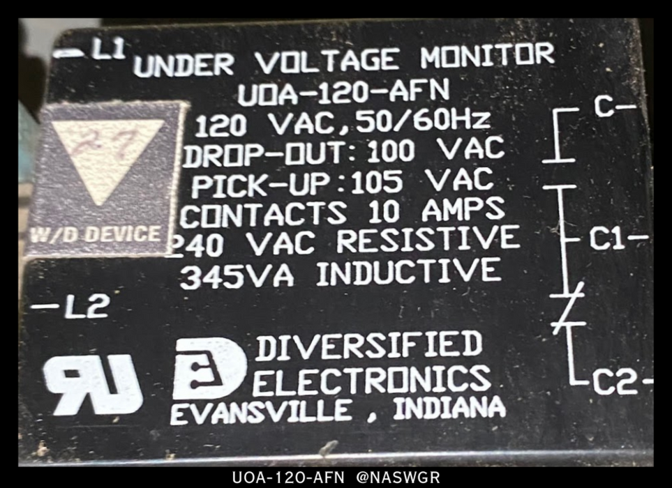 Diversified Electronics UOA-120-AFN Under Voltage Monitor - 120vAC