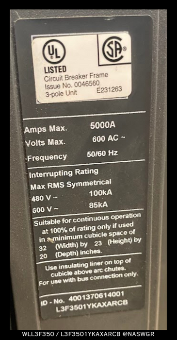 Siemens WL WLL3F350 Circuit Breaker (E/O,B/I) - 5000 Amp