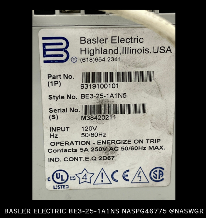 Basler Electric BE3-25-1A1N5, 9319100101 Sync-Check Relay - 120vAC