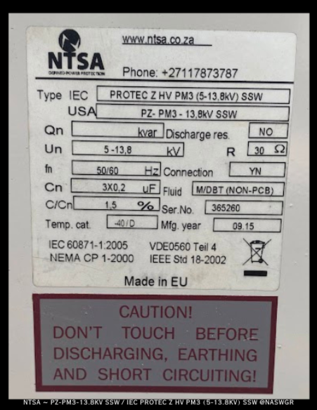 NTSA PZ-PM3-13.8kV-SSW Capacitor - 13.8kV / 3x0.2μF