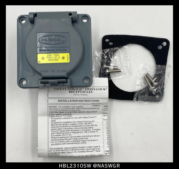Hubbell HBL2310SW Safety-Shroud Twist-Lock - 20A/125V - Unused