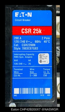 Eaton CHP42B200X7 CH Main Lug Loadcenter - 225A/240V/N1 - Unused