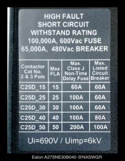 Eaton A27SNE30B040 Definite Purpose Starter - 30A/208-240v Coil - Unused