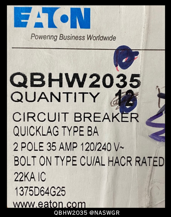 Eaton QBHW2035 Molded Case Circuit Breaker ~ 35 Amp - Unused Surplus
