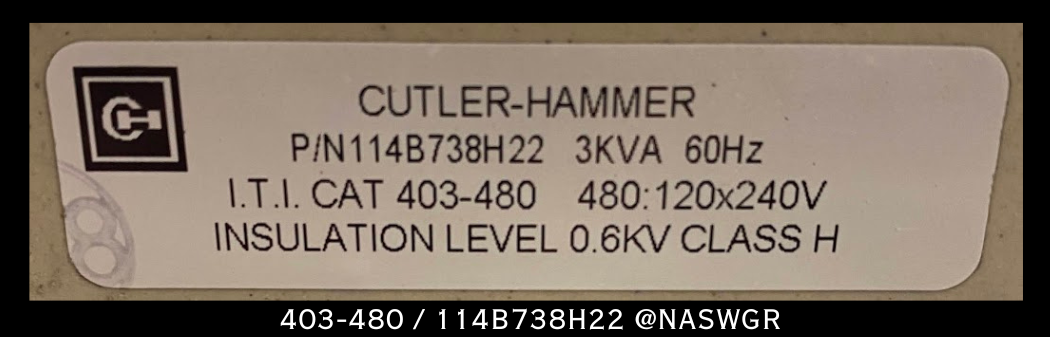 Cutler-Hammer 403-480 / 114B738H22 Control Power Transformer - 480:120x240V
