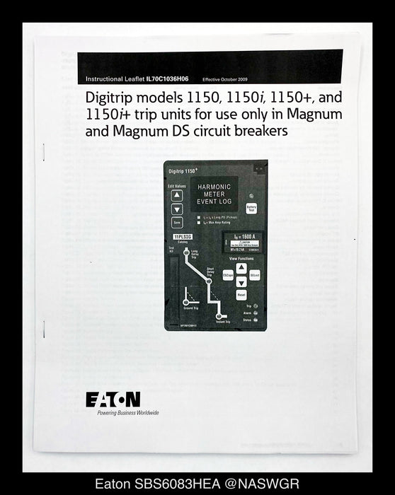 Eaton Magnum SB SBS6083HEA Breaker (M/O,B/I) - 800 Amp - Unused