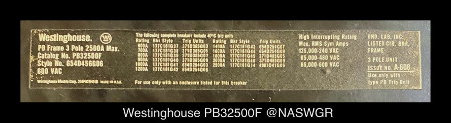 Westinghouse PB32500F Molded Case Circuit Breaker 2000 Amp - Tested/1Yr Warranty