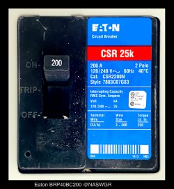 Eaton BRP40BC200 Main Breaker Loadcenter - 200A/240V/N1 - Unused