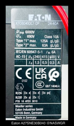 Eaton A27SNE30B040 Definite Purpose Starter - 30A/208-240v Coil - Unused