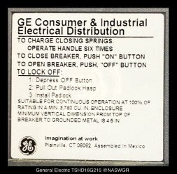 GE PowerBreak II TSHD16G216 Breaker (E/O,D/O) - 800 Amp