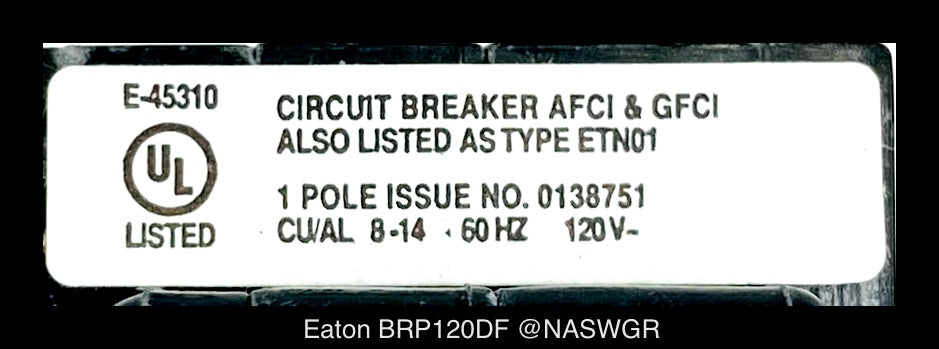 Eaton BRP120DF Arc Fault Ground Fault Circuit Breaker - 20 Amp - Unused - Lot of 5