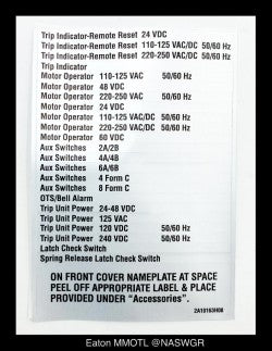 Eaton Magnum MMOTL Motor Operator Field Option Kit - 24vDC - Unused/Warranty