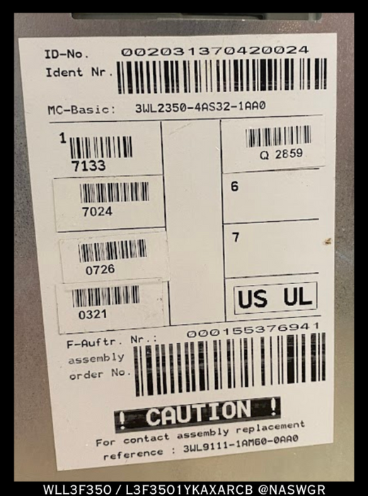 Siemens WL WLL3F350 Circuit Breaker (E/O,B/I) - 5000 Amp