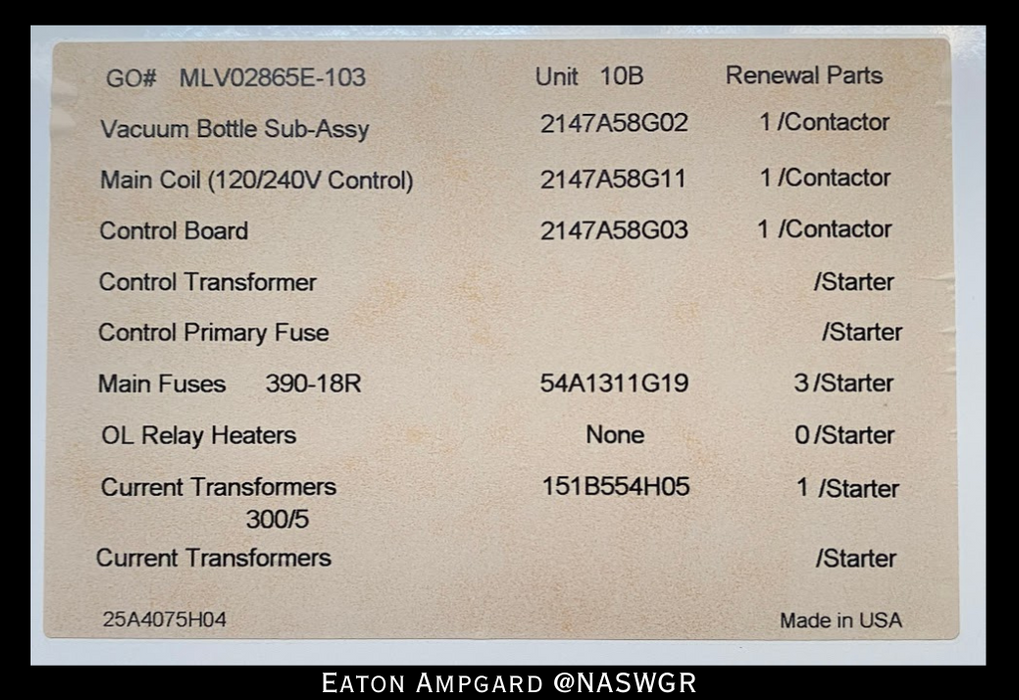 Eaton / Cutler Hammer Ampgard Medium Voltage Control Cell Section- 1750HP/4160V