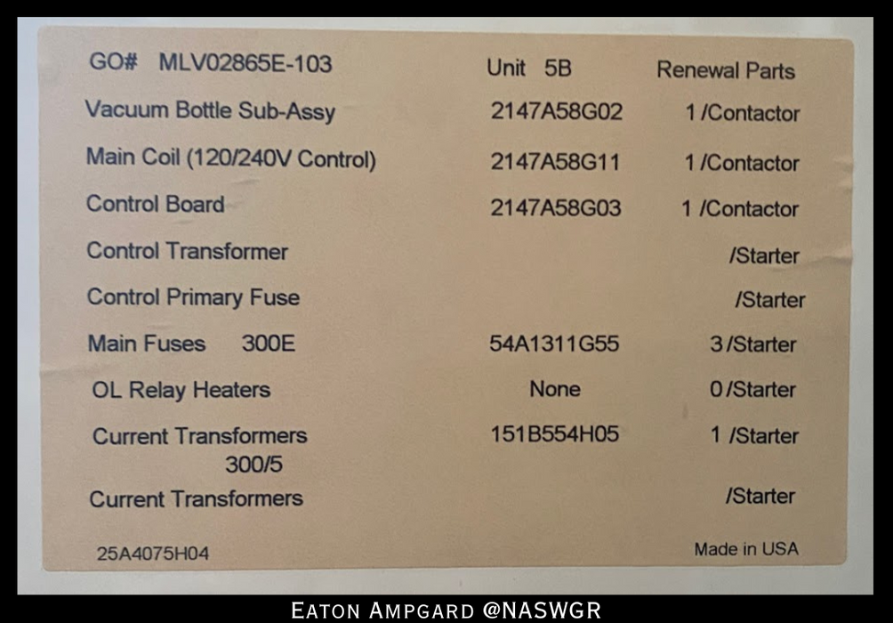 Eaton / Cutler Hammer Ampgard Medium Voltage Control Cell Section- 1333kVA/4160V