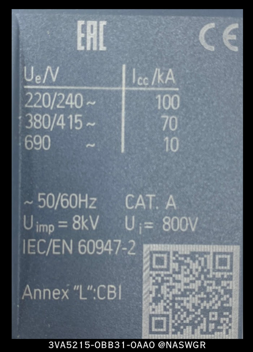 Siemens 3VA5215-0BB31-0AA0 Molded Case Circuit Breaker - 150A - Unused