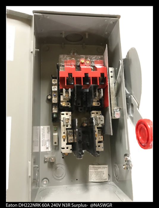 Eaton DH222NRK Heavy Duty Safety Switch - 60A/240V/2P/N3R - Unused
