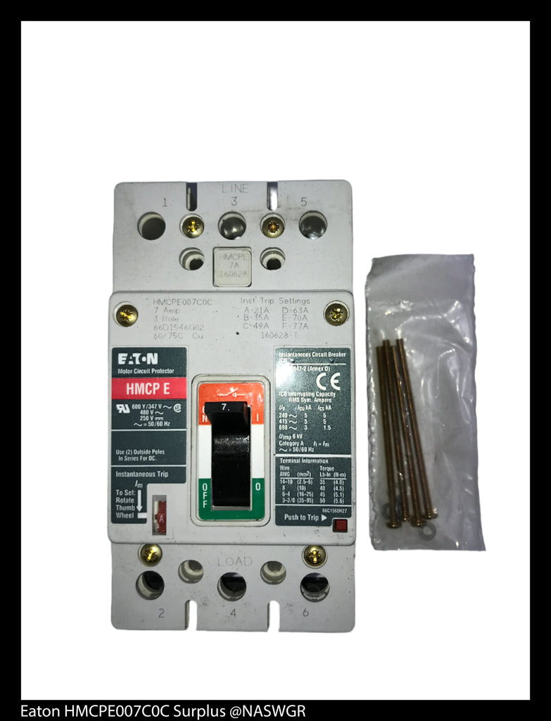Eaton HMCPE007C0C Motor Circuit Protector - 7 Amp - Unused