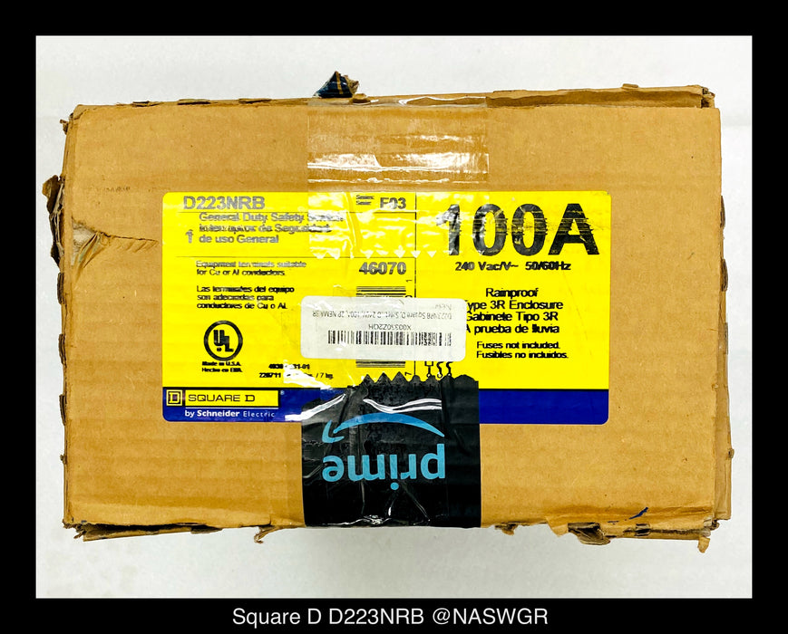 Square D D223NRB General Duty Safety Switch - 100A/240V/2P/N3R - Unused