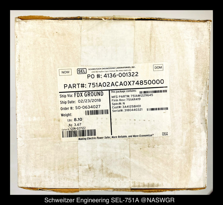 Schweitzer Engineering Laboratories SEL-751A Feeder Protection Relay - 751A02ACA0X74850000