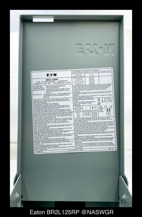 Eaton BR2L125RP Outdoor Main Lug Loadcenter - 125A/240V/N3R - Unused