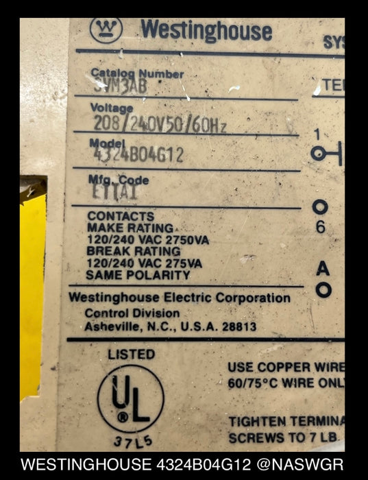 4324B04G12 ~ Westinghouse 4324B04G12 SVM3AB System Voltage Monitor