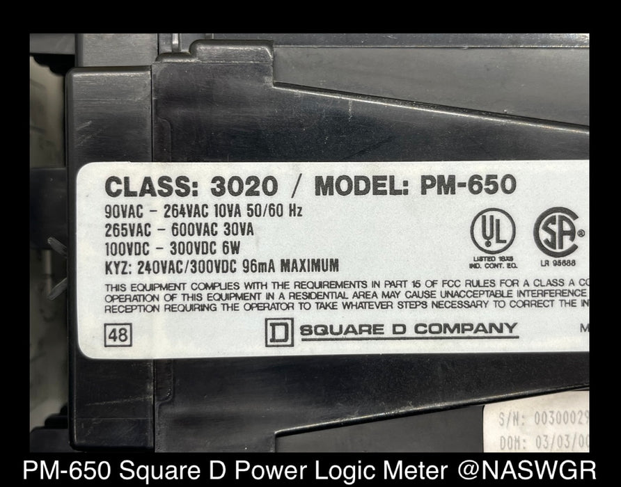 PM-650 ~ Square D PM-650 Power Logic Meter