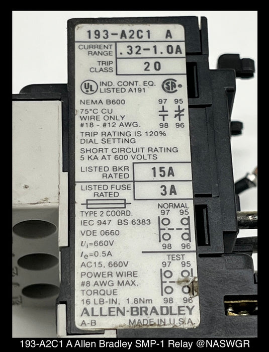193-A2C1 A ~ Allen Bradley 193-A2C1 A SMP-1 Relay