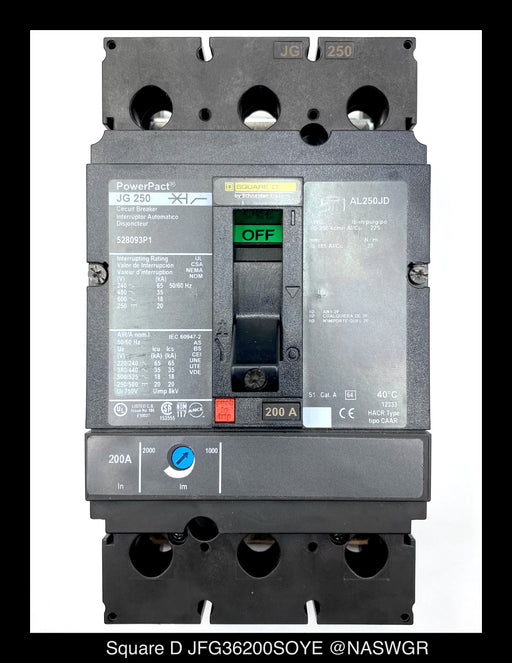 Square D PowerPact JGF36200SOYE Circuit Breaker - 200 Amp - Unused/1Yr Warranty