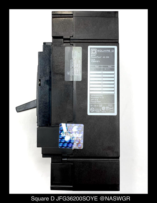 Square D PowerPact JGF36200SOYE Circuit Breaker - 200 Amp - Unused/1Yr Warranty