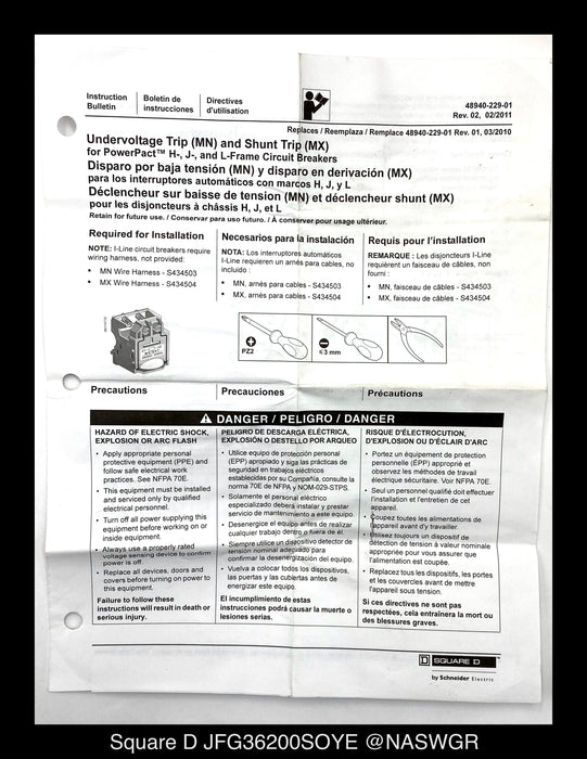 Square D PowerPact JGF36200SOYE Circuit Breaker - 200 Amp - Unused/1Yr Warranty