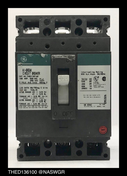 General Electric THED136100 Molded Case Circuit Breaker - 100 Amp